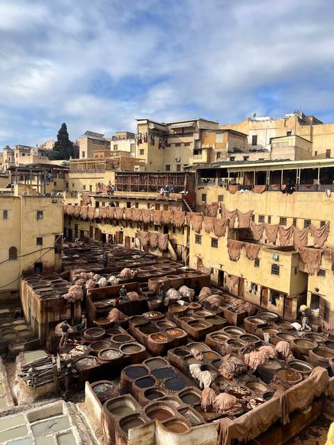 Traditional tannery with vats in Fes.