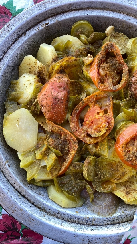 Close-up of a dish with vegetables.