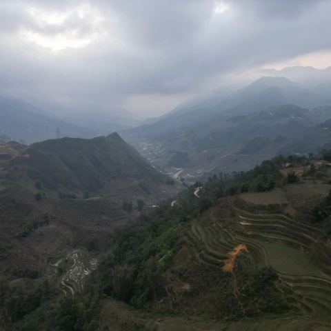 Foggy view of a mountain valley.