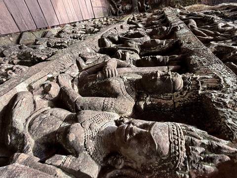 Intricate stone carvings on a wall.