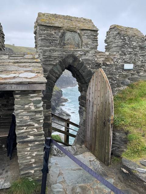 Stone gateway overlooking the ocean.