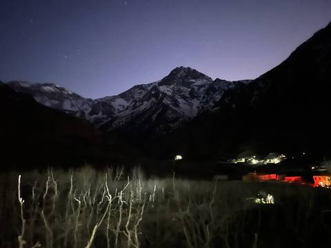 Mountain scenery at night with stars