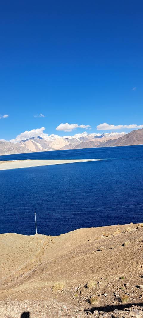 Scenic view of a lake with mountainous horizon.