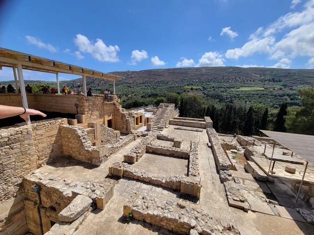Ruins of Knossos with hills in the background