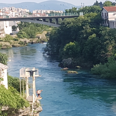 River with a diving platform.