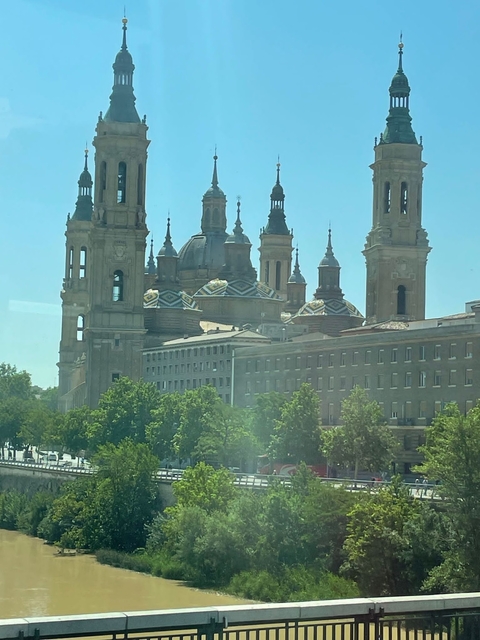 A view of a stunning cathedral with ornate domes.