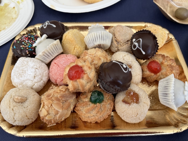 Assorted Italian pastries on a tray.