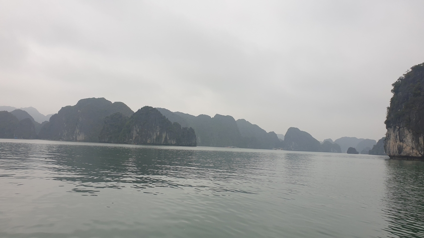 Halong Bay with karst formations.
