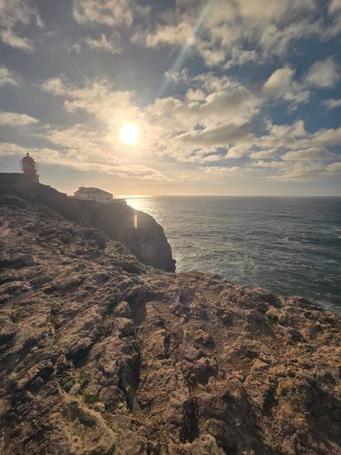 Rocky coastline under a cloudy sky.