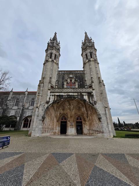 A historic church with tall spires.