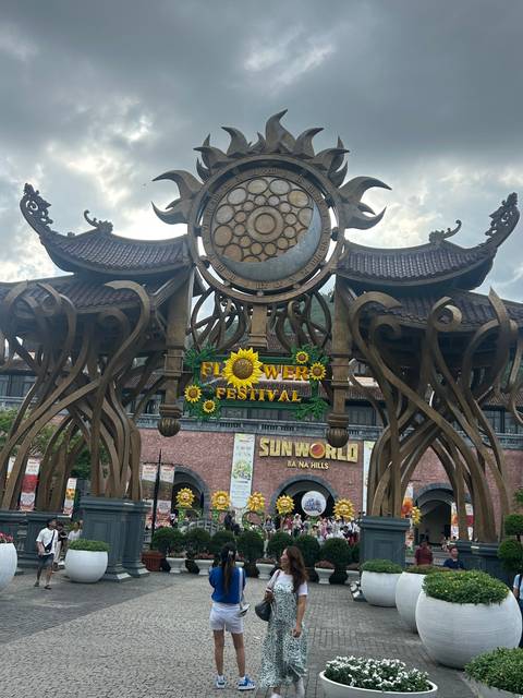 Upside-down image of a festival entrance.