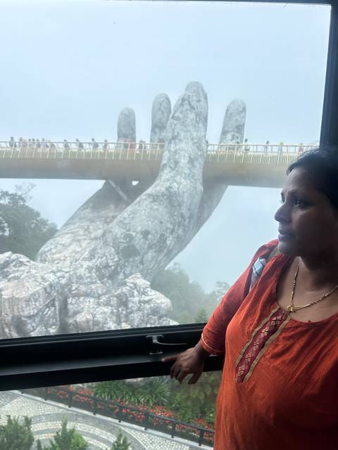 Upside-down image of the Golden Hand Bridge.