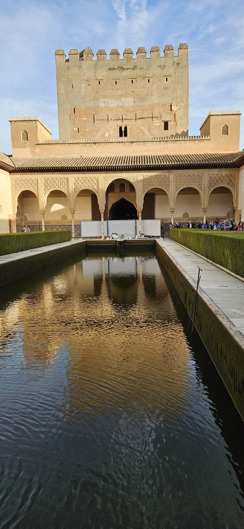 Reflective pool with palace facade
