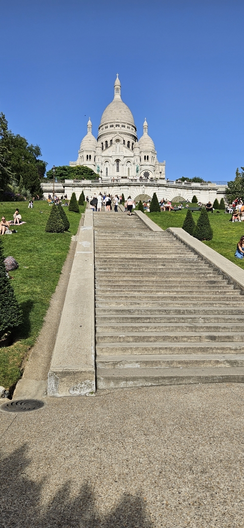 People relaxing on outdoor steps