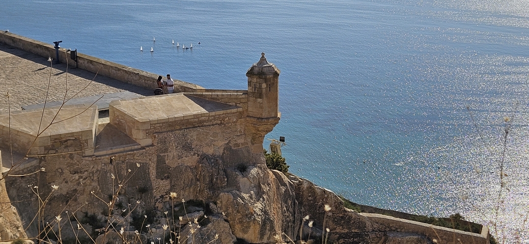 Coastal cliffside view with few people