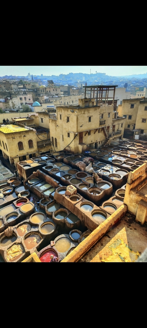 Traditional tanneries with multi-colored vats.