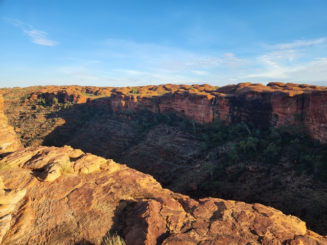 Scenic view of a canyon under a clear blue sky.