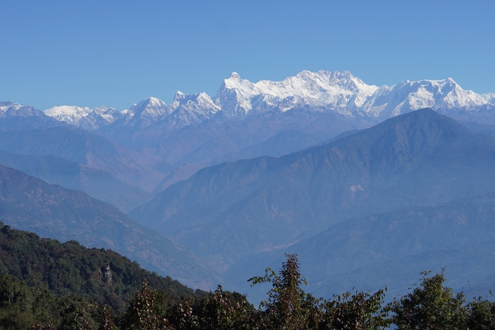 Panoramic mountain landscape with snow-capped peaks