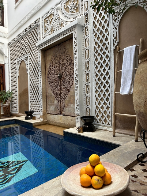 A beautiful traditional courtyard with intricate designs.