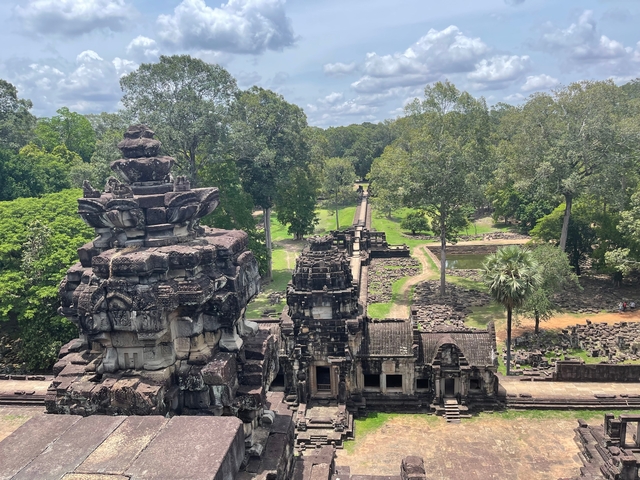 View from the top of an ancient temple in a forested area.