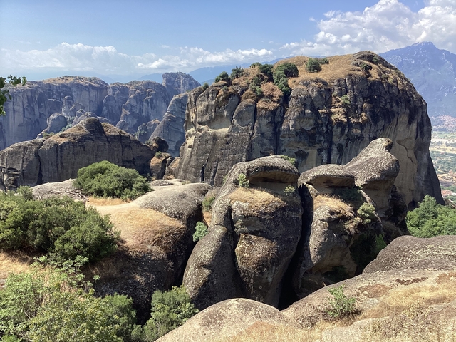 Scenic view of rock formations in Meteora.