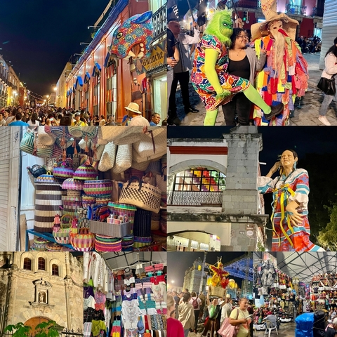 Nighttime cultural event with vibrant street scenes