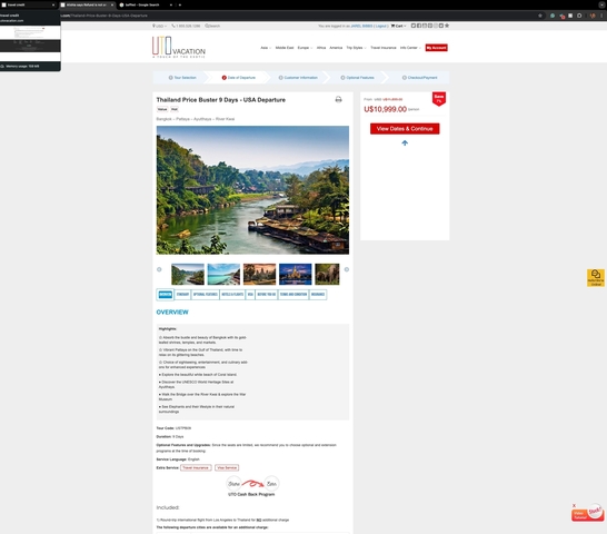 Screenshot of a travel website featuring various locations.