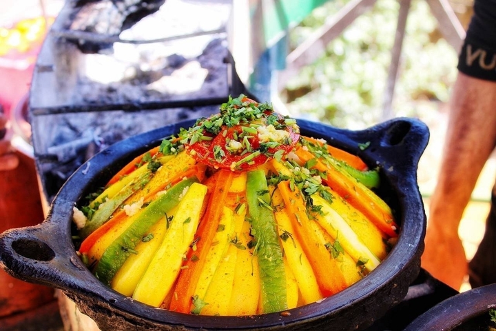 Tagine dish with colorful vegetables