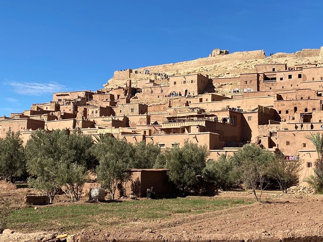 View of a historic city made from clay brick structures.