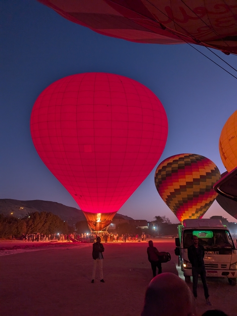 Colorful hot air balloons ready to take off.
