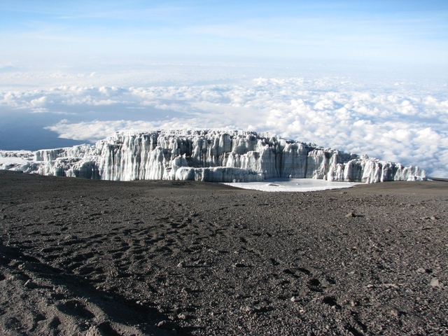 Ice formation viewed from a high-altitude mountain.