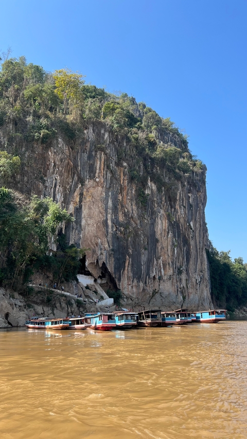 A sheer rock face with lush greenery clinging to the sides.