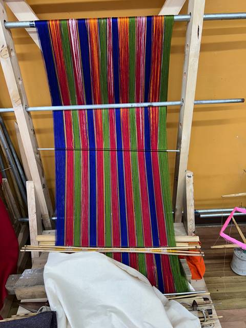 Close-up of a colorful traditional loom.