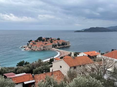 Island of Sveti Stefan as seen from a distance.