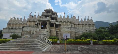 Front view of Ranakpur Temple, a marble Jain temple.