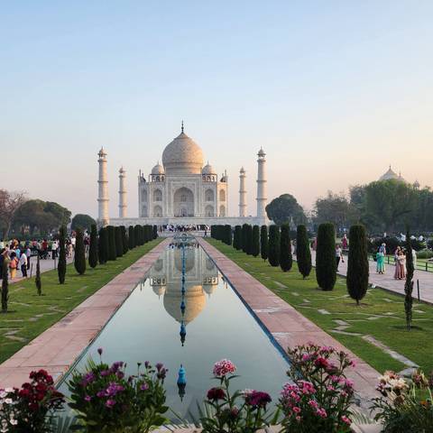 The Taj Mahal with garden reflection