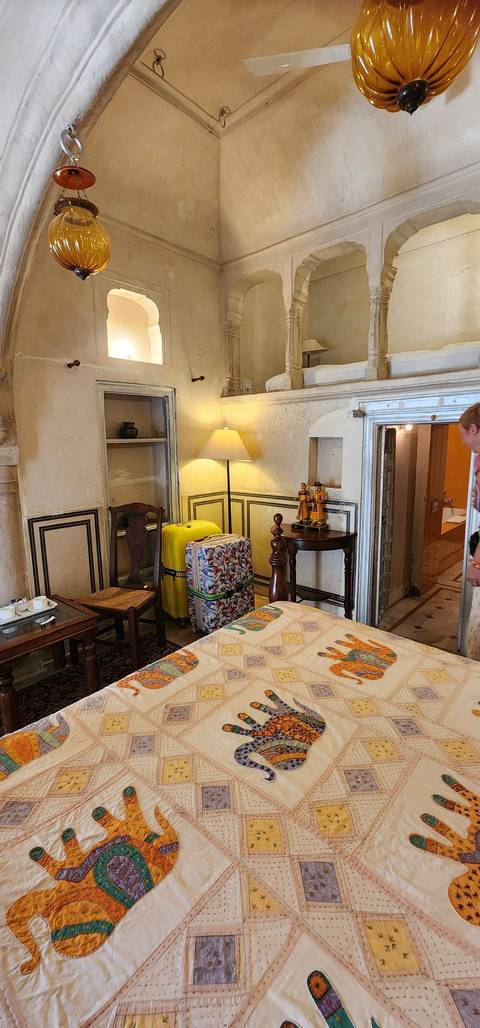 Interior of a room with suitcase