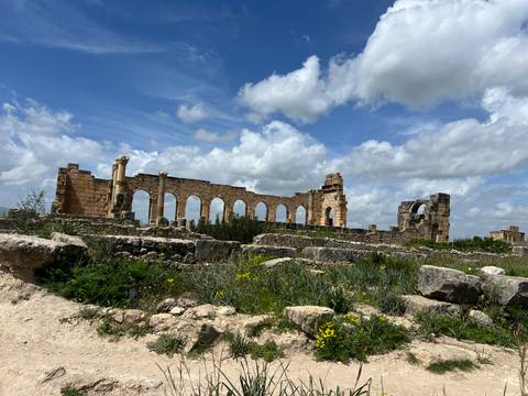 Ancient ruins with a clear blue sky.