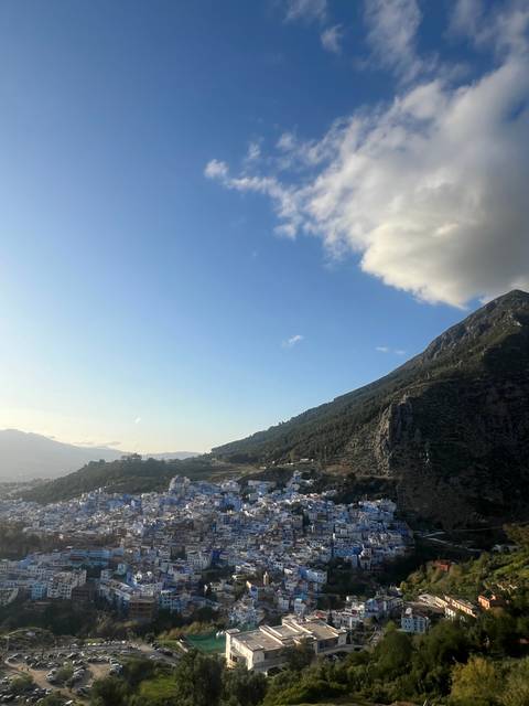 Mountains with a small town nestled at the base.