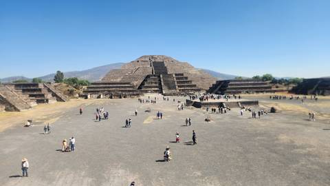People exploring the Pyramid of the Sun at Teotihuacán.
