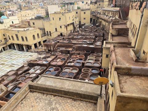 Traditional tannery with multiple basins.