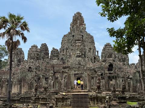 Famous ancient stone temple with towering spires.