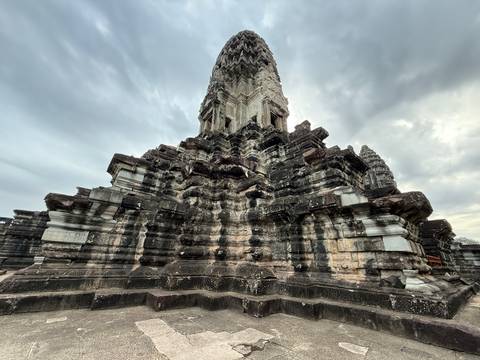 Close-up view of a historical temple structure with weathered stones.