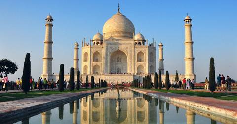 Taj Mahal with reflection in the water in front.