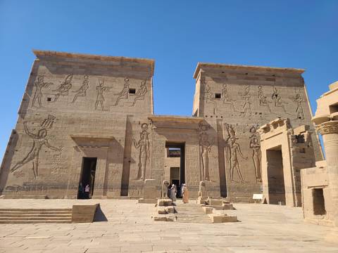 Temple facade with carvings.