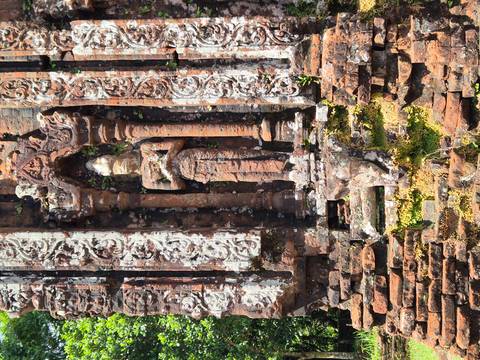 Ancient brick sculptures and carvings, possibly in My Son.