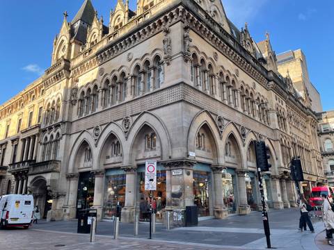 A gothic-style building with arched windows and intricate details.