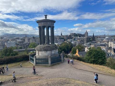 A hilltop monument with panoramic city views.