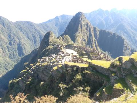 Scenic view of Machu Picchu ruins and surrounding mountains