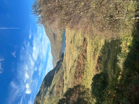 A wide open landscape with hills and a distant lake.